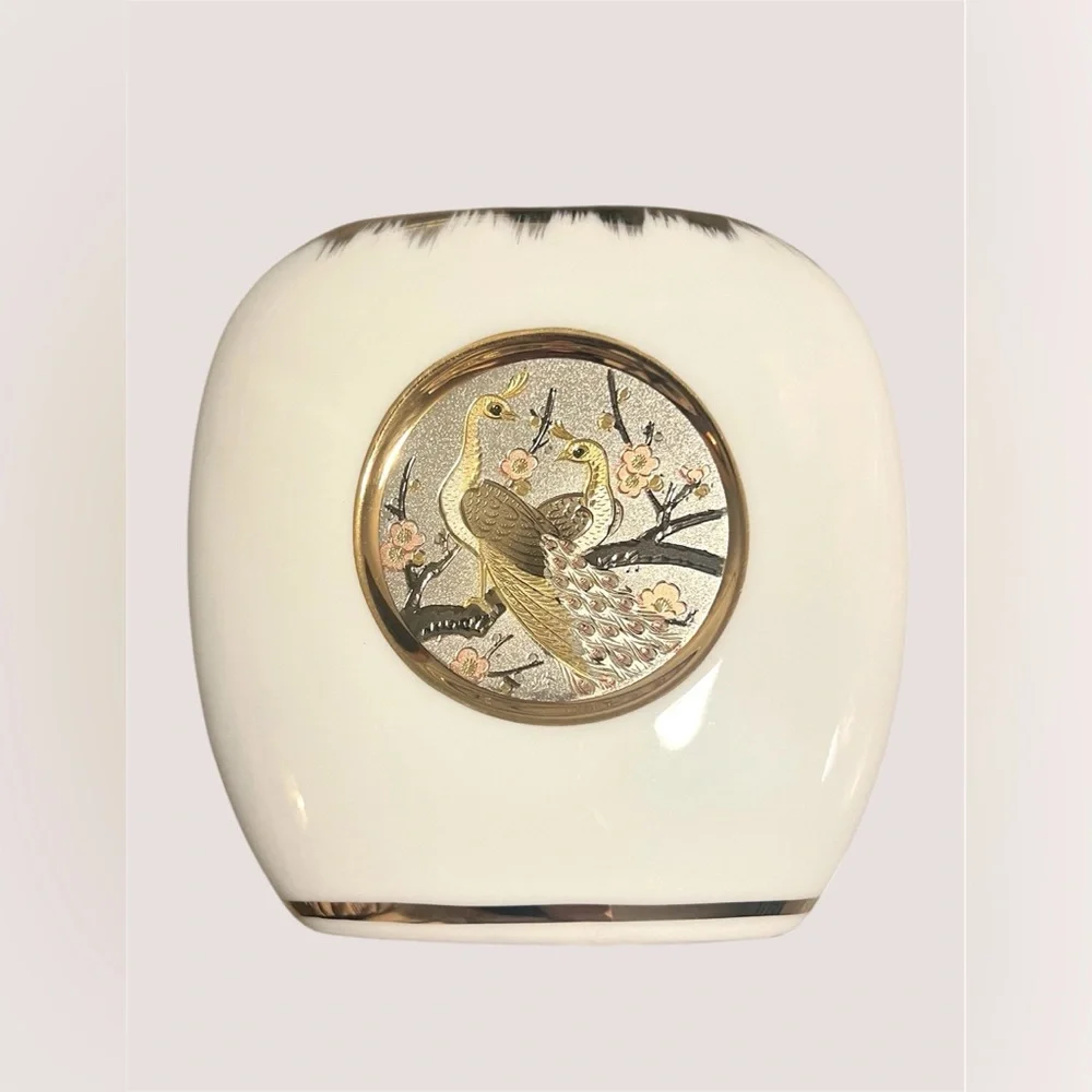 Japanese Chokin Art Vase – Peacocks & Cherry Blossoms